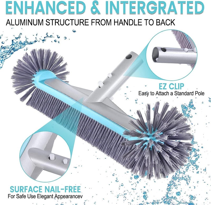 Unipool Swimming Pool Brush Head with Round Ends，17.5" Heavy Duty Aluminum Back Head for Cleans Walls, Tiles & Floors, 7 Rows Premium Nylon Bristles with EZ Clips (Blue Grey) - Image 4